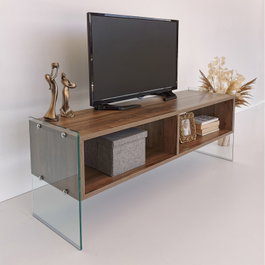 Hanah Home TV404 Soporte de TV Nogal con Cristal Templado